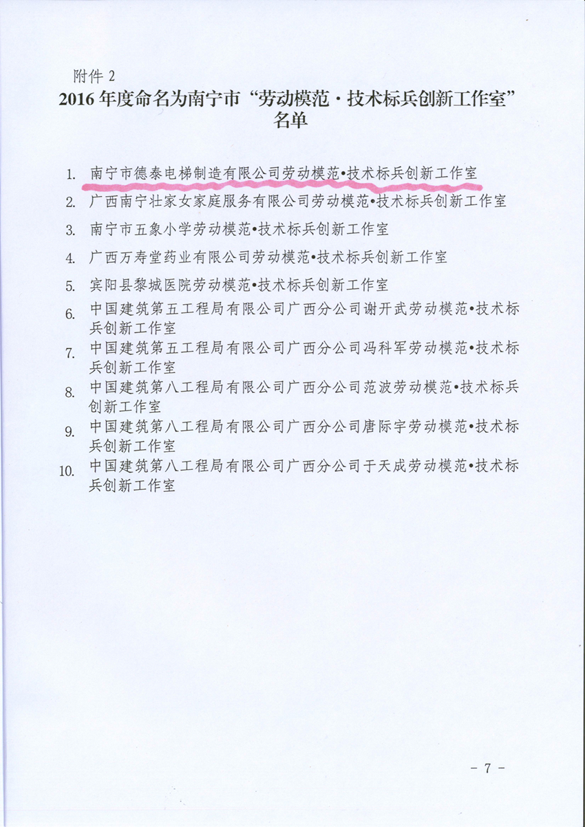我公司立异事情室被评为“2016年度南宁市劳动模范·手艺尖兵立异事情室” - 新闻中心 - 接待会见565net必赢网站！